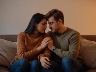 Couple in therapy rebuilding intimacy after infidelity in Chicago