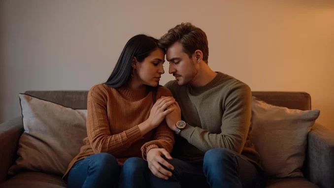 Couple in therapy rebuilding intimacy after infidelity in Chicago