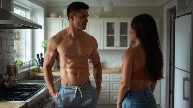 couple talking in kitchen man has too large penis causing woman pain